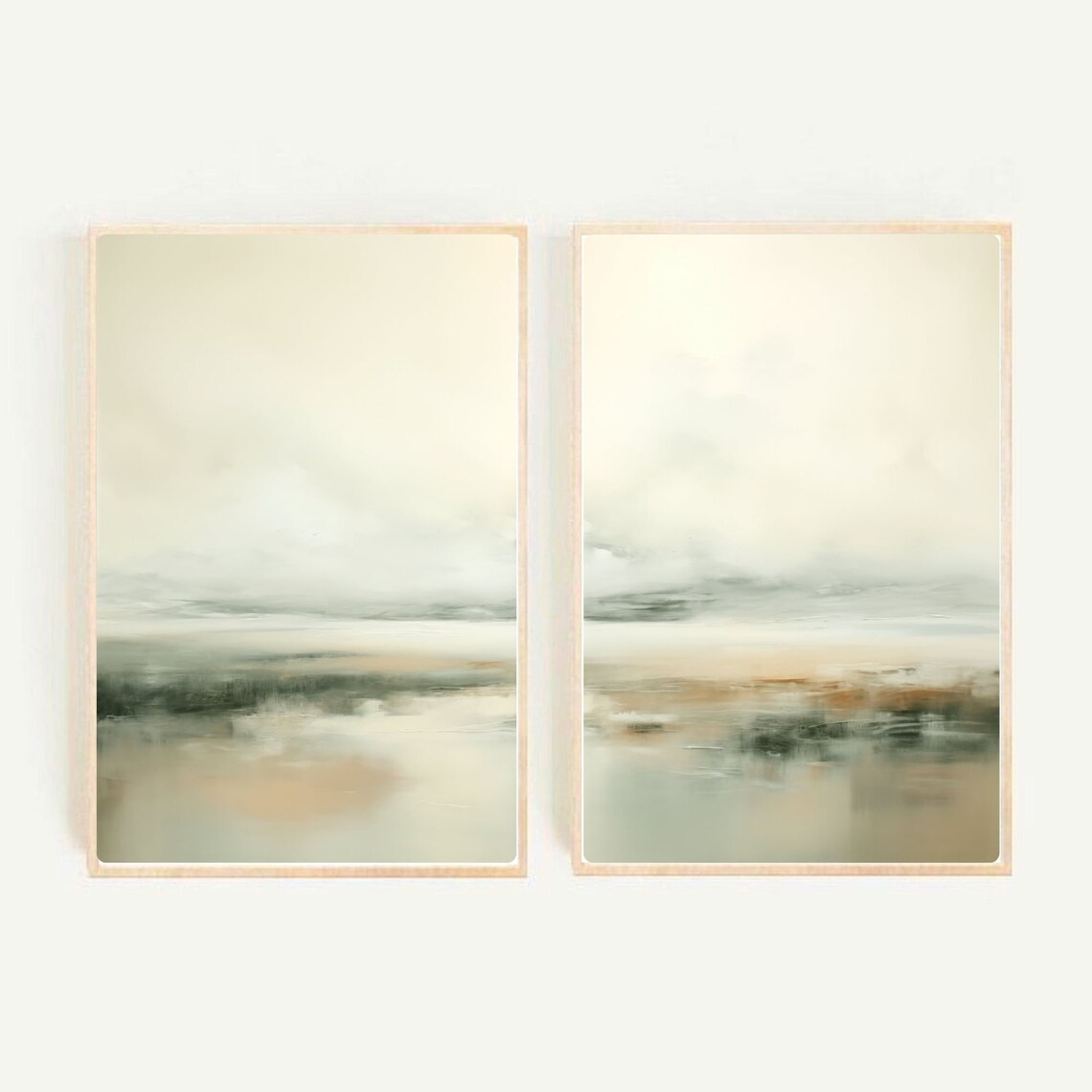 Watercolor Lake Landscape Diptych Art Print