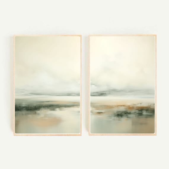 Watercolor Lake Landscape Diptych Art Print