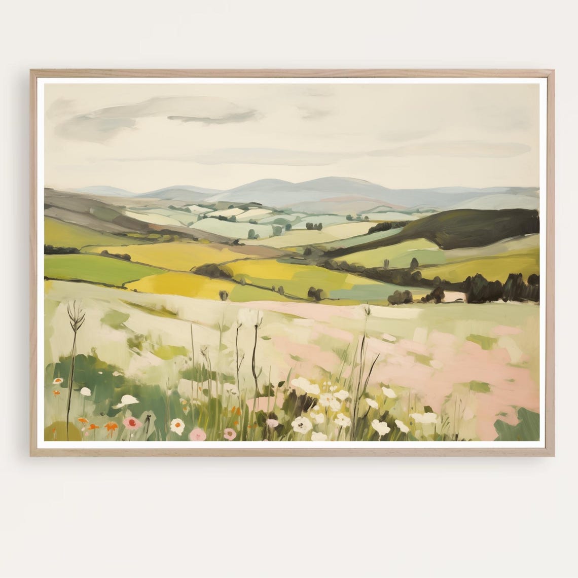 Summer Wildflower Meadow Rolling Hills Pastel Painting Poster