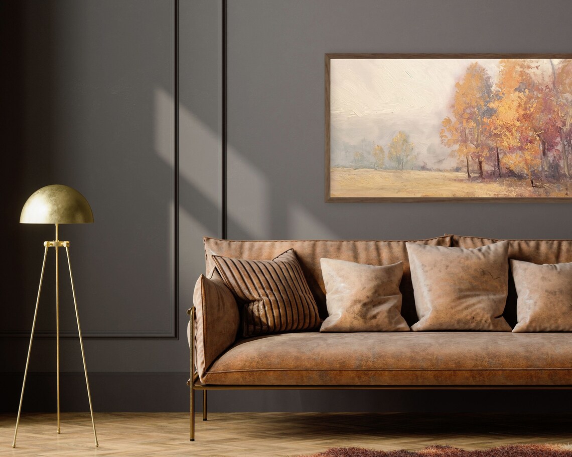 Golden Autumn Trees Warm Fall Foliage Vintage Landscape Oil Painting Poster - Image 2