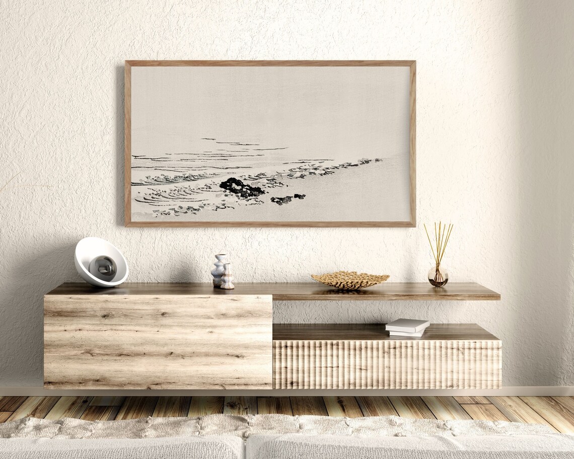 Flying Witch Silhouette Coastal Beach Neutral Minimalist Halloween Poster - Image 3