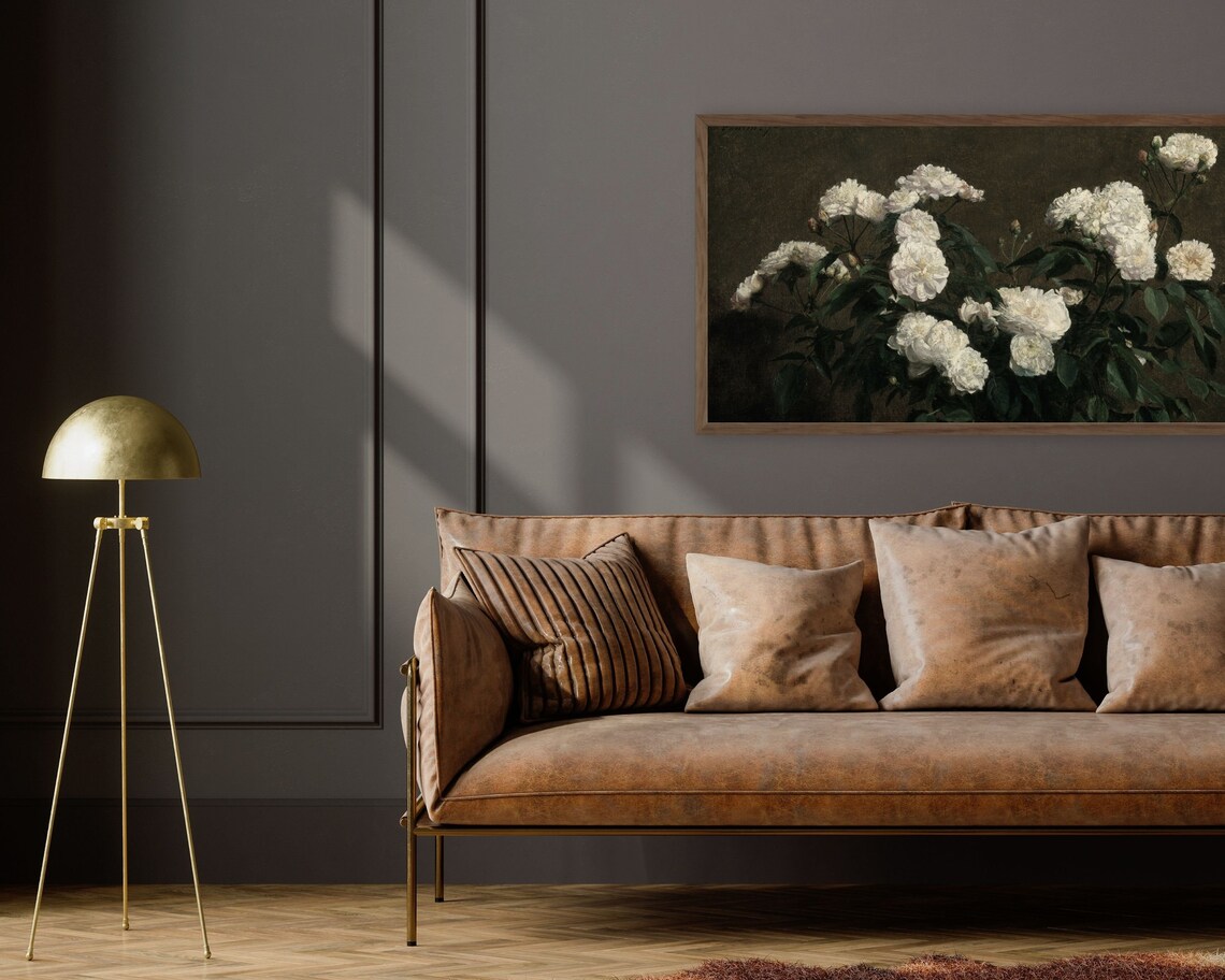 Frame Tv Art Moody Flowers White Moody Floral Tv Background Frame Tv Art Vintage Flower Still Life Farmhouse Painting Dark Tv304 - Image 2
