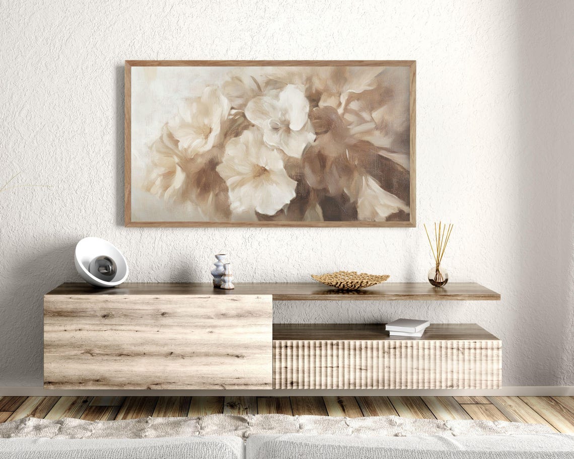 Cream And Beige Blossom Flowers Neutral Vintage Painting Poster - Image 2