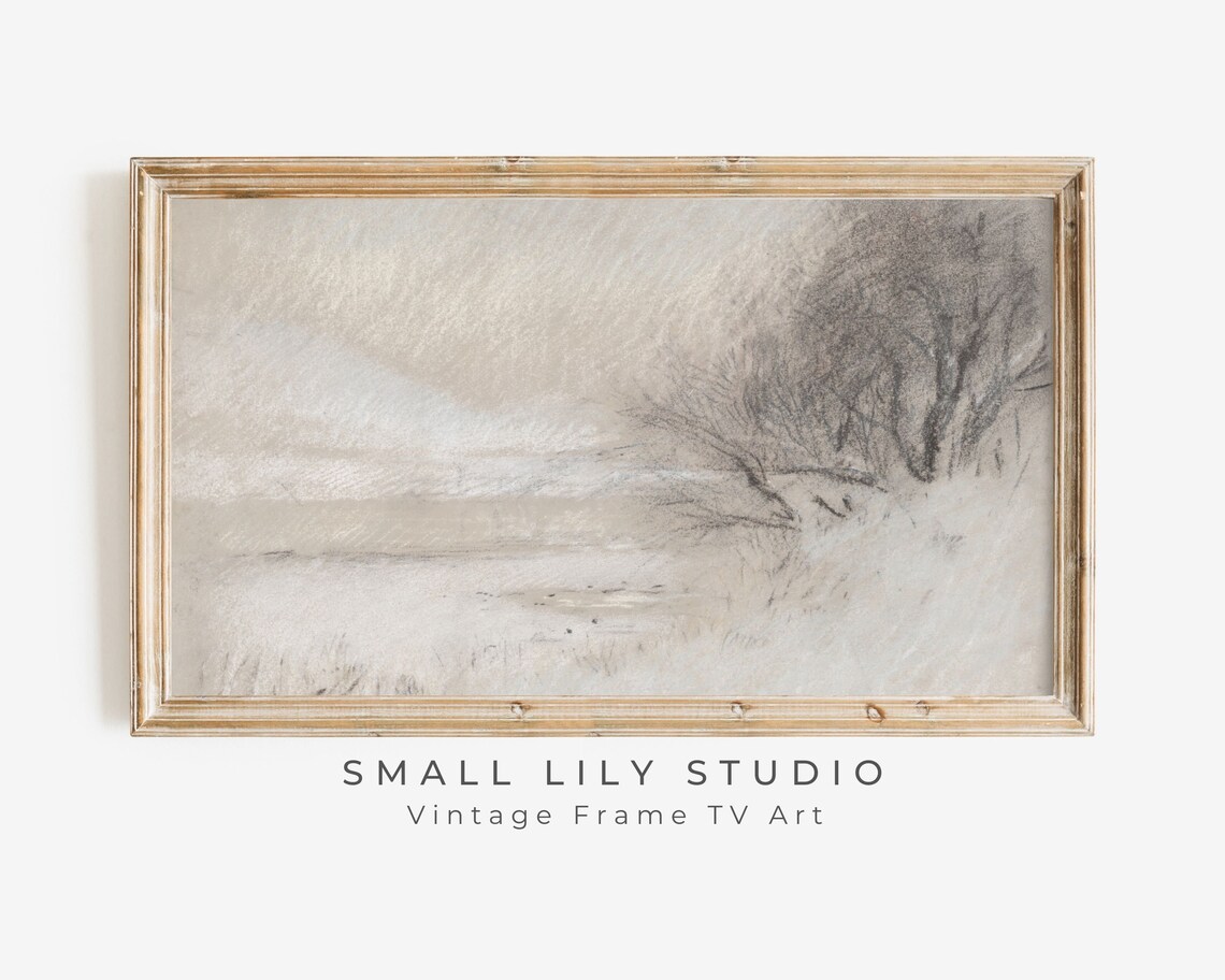Trees In Snow Sketch Minimalist Winter Landscape Neutral Farmhouse Art Poster
