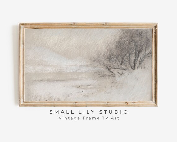 Trees In Snow Sketch Minimalist Winter Landscape Neutral Farmhouse Art Poster