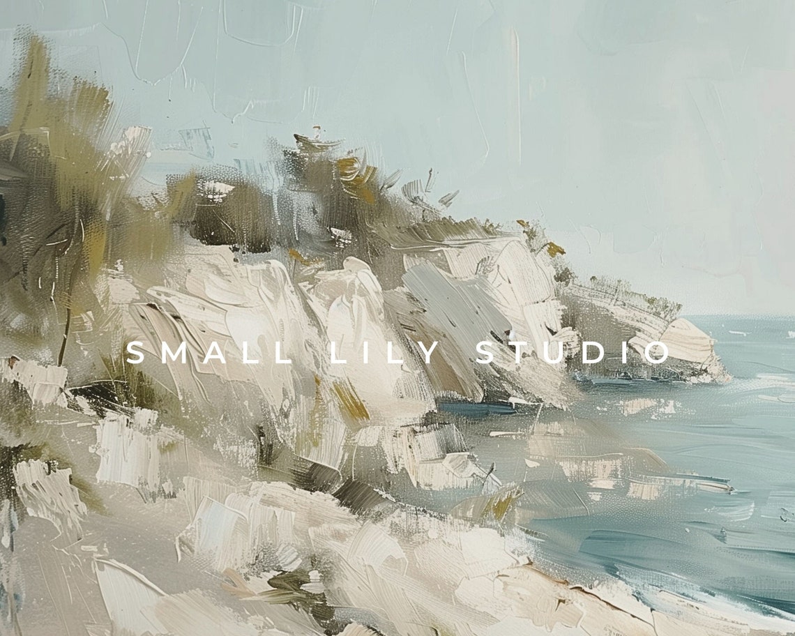 Neutral Abstract Coastal Cliffs Painting Sage Beige Modern Wall Art - Image 4