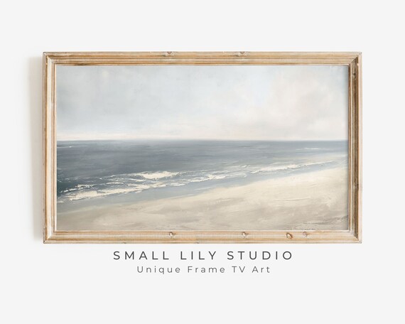 Minimalist Neutral Beach Gray Blue Ocean Calm Coastal Landscape Poster