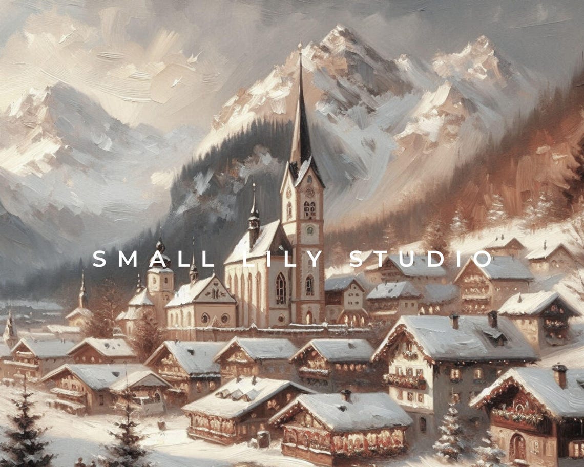 Frame Tv Art Bavarian Christmas Village Frame Tv Art Vintage Style Winter Painting Neutral Snowy Mountain Landscape Tv Art Tv474 - Image 4