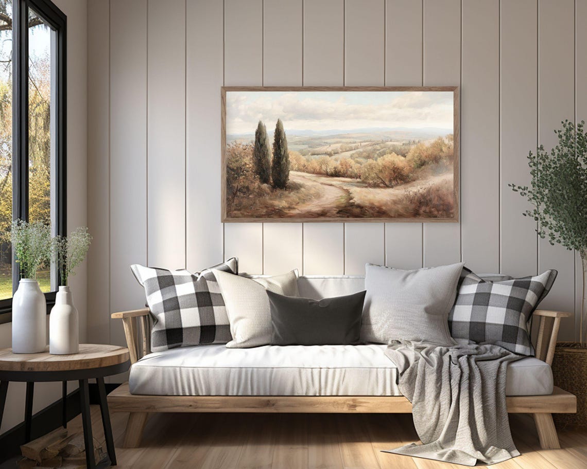 Cypress Trees Along Winding Path Through Golden Hills Painting Poster - Image 2