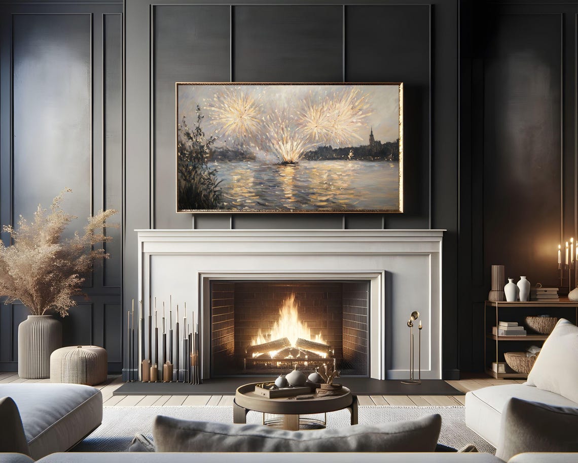Frame Tv Art Fireworks Vintage Style Painting New Years Eve Celebration Tv Picture Frame Tv Art Nye Screensaver Wallpaper Tv578 - Image 4