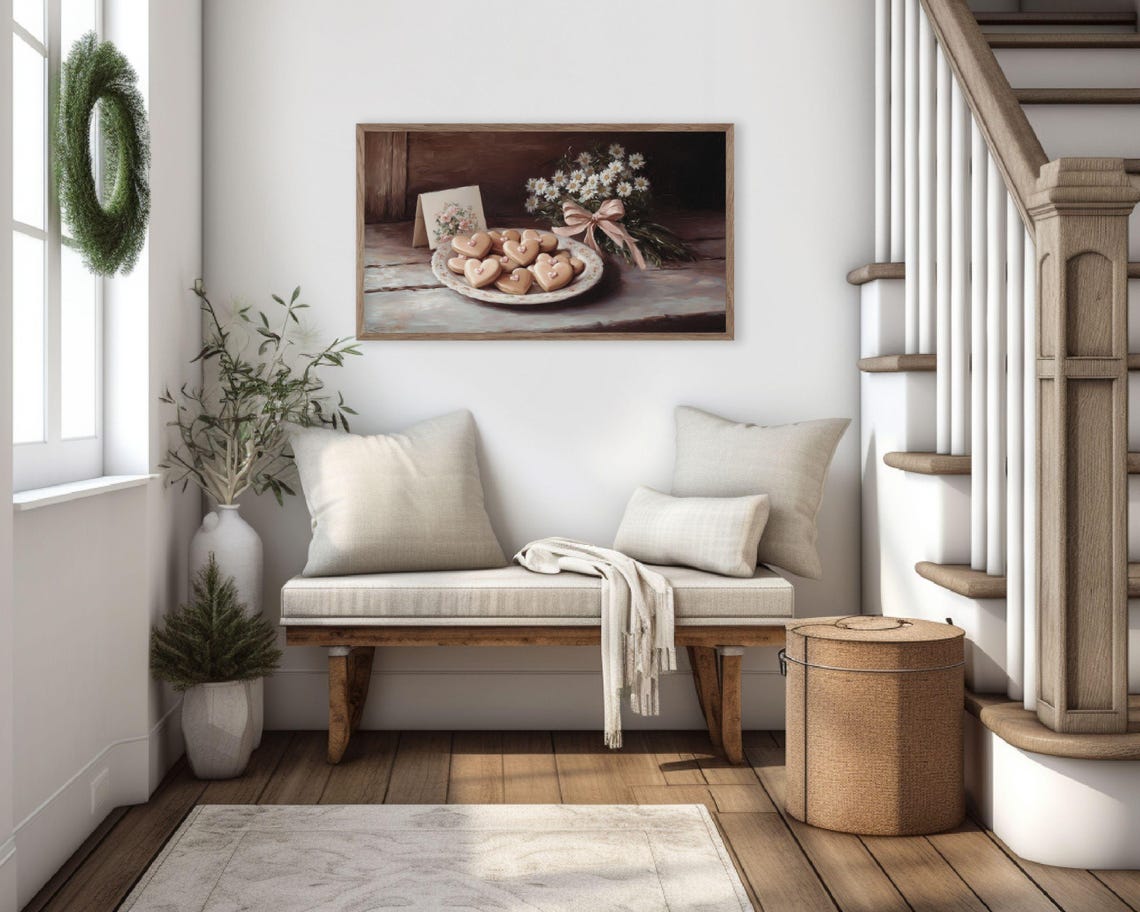 Frame Tv Art Valentines Day Cookies Frame Art Hearts And Flowers Moody Neutral Valentines Vintage Style Painting Farmhouse Tv644 - Image 3
