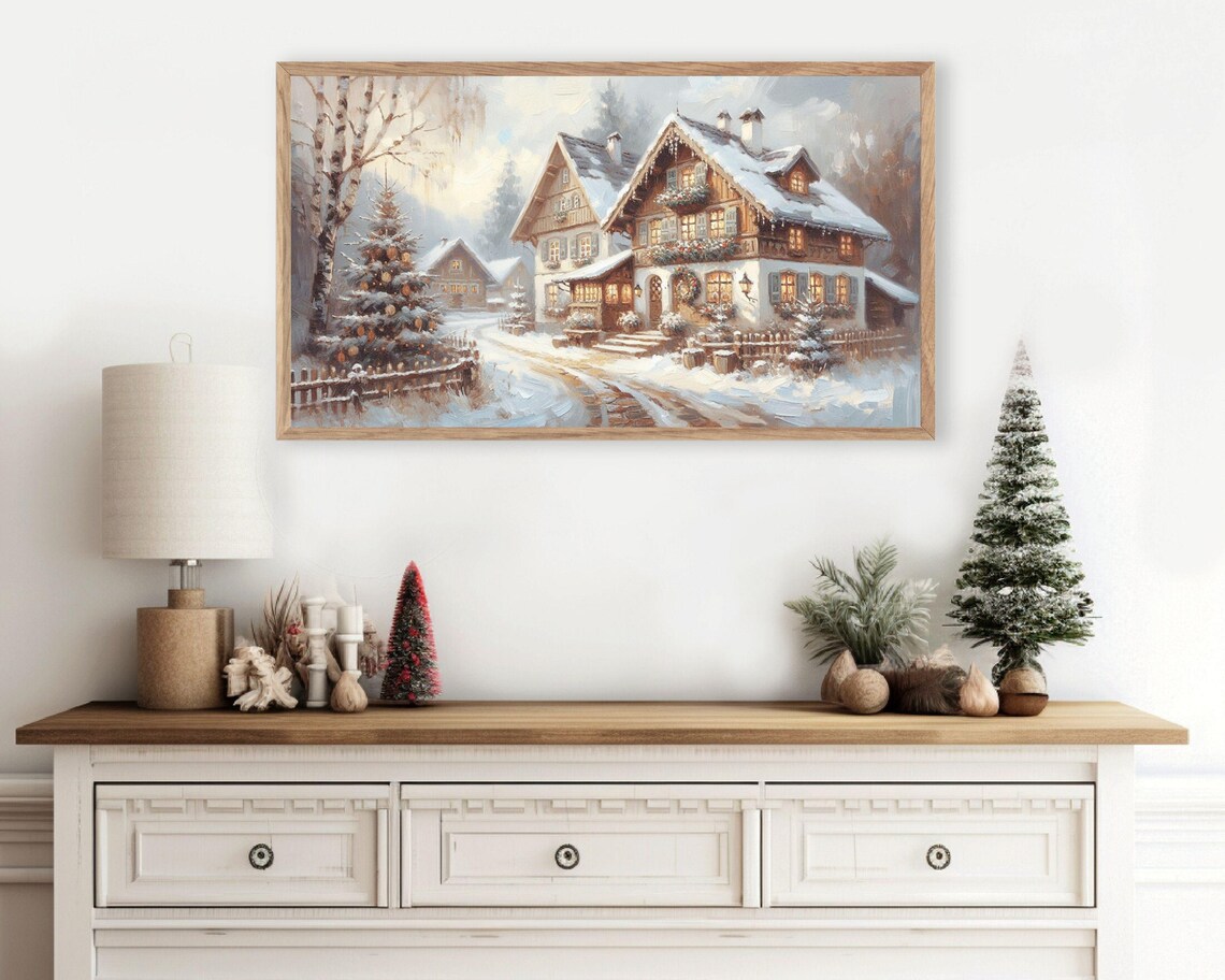 Bavarian Christmas Houses, Cute Retro Winter Art Print - Image 3
