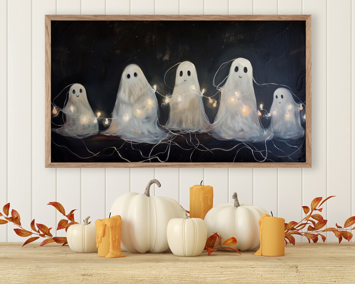 Halloween Ghosts Partying Neutral Halloween Wall Art Print - Image 3