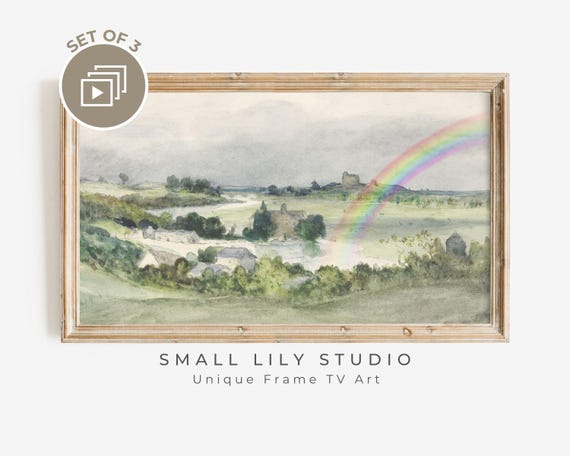 Frame Tv Art Rainbow In Vintage Landscape Green Countryside Watercolor Painting Frame Tv Art St Patricks Day Pride Tv255