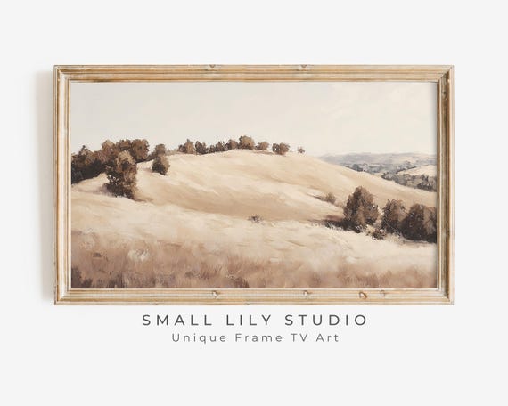 Frame Tv Art Rustic Country Landscape Neutral Frame Tv Art Minimalist Fall Countryside Textured Painting Brown Beige Hills Tv463