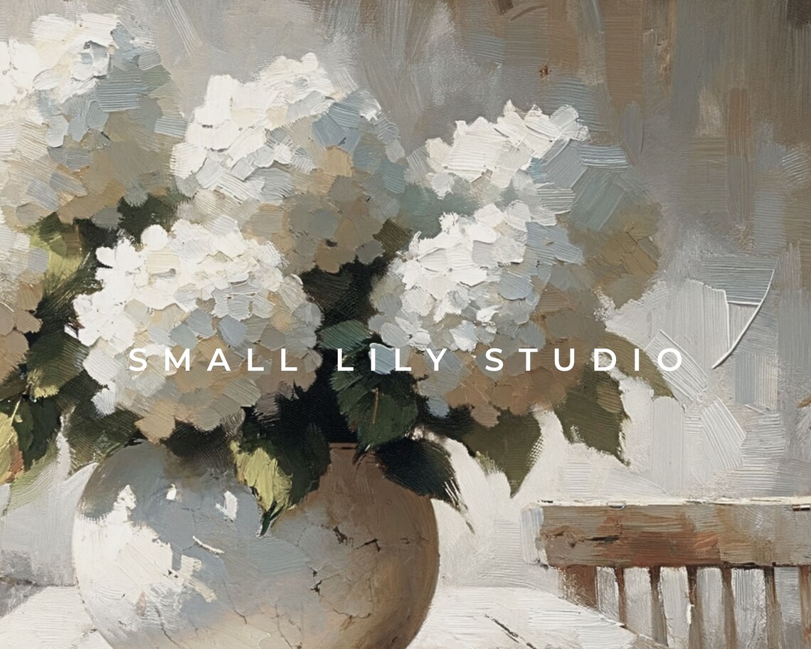 White Hydrangeas Still Life, Rustic Farmhouse Floral Art Print - Image 4