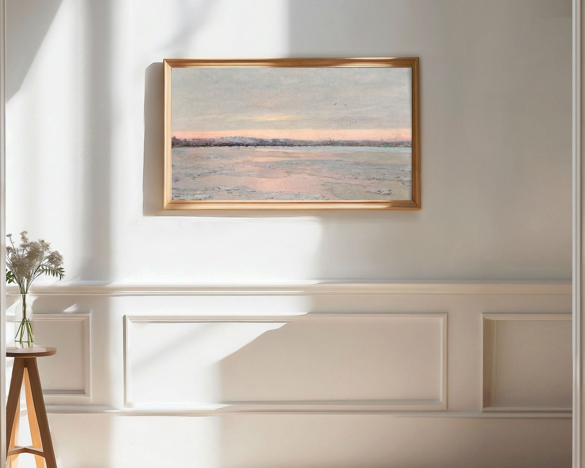 Frame Tv Art Winter Frozen Lake Twilight Winter Dusk Frame Tv Art Pink Frame Tv Art Vintage Painting Snow Ice Minimalist Tv141 - Image 3