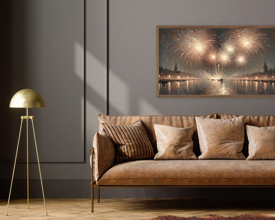 Gold Fireworks Vintage Style New Year’s Art Print - Image 3