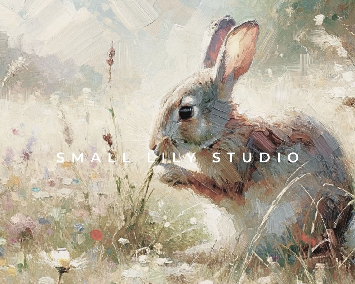 Brown Bunny Rabbit Wildflower Meadow Vintage Spring Animal Wall Art - Image 4