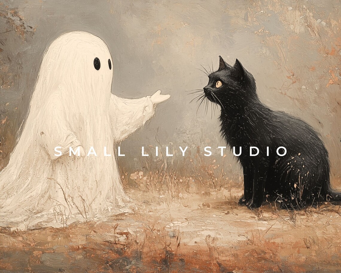 Halloween Ghost and Black Cat Vintage Style Poster - Image 4