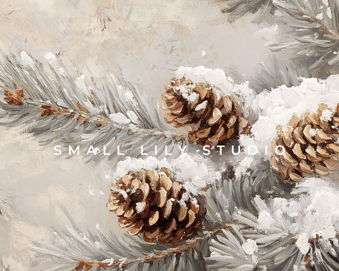 Frame Tv Art Pinecones On Tree Branch Winter Frame Tv Art Farmhouse Christmas Painting Tv Art Neutral Organic Brown Green Tv546 - Image 4