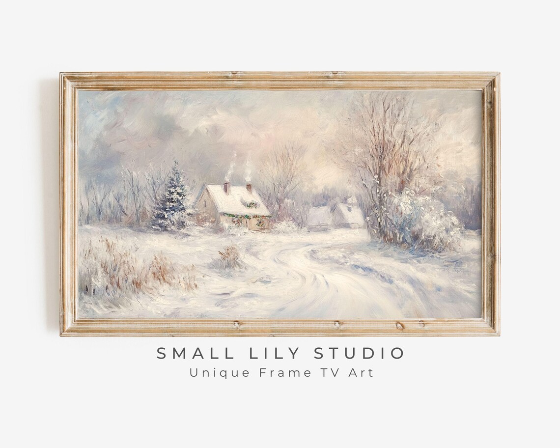 Cottage In Winter Landscape Vintage Style Art Print