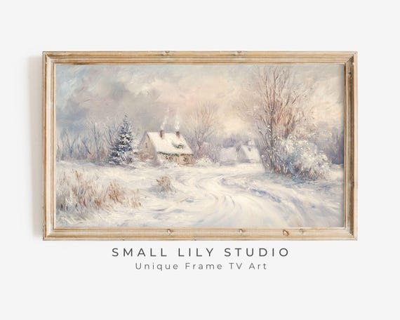 Cottage In Winter Landscape Vintage Style Art Print