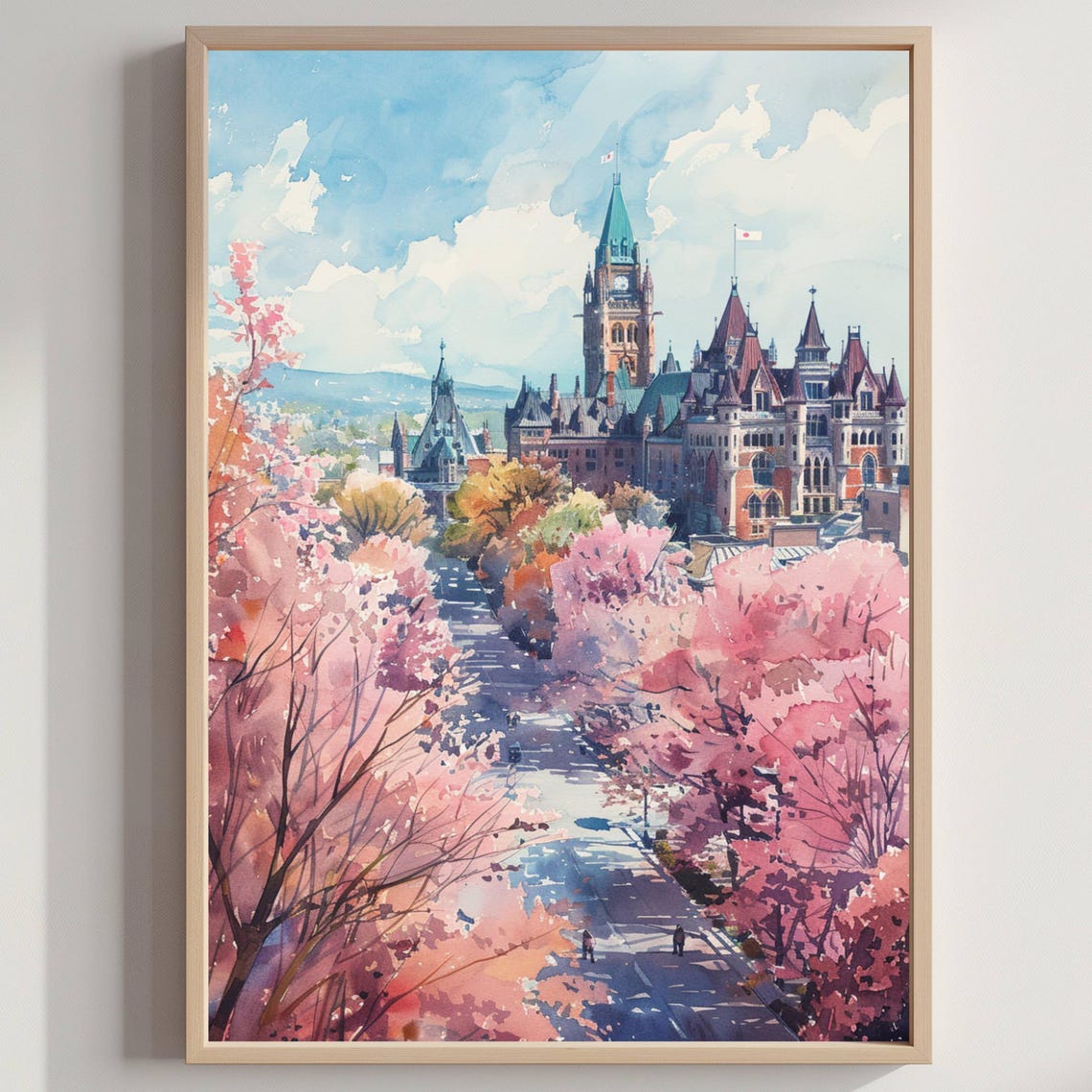 Ottawa Parliament Hill Spring Cherry Blossom Watercolor Art Poster