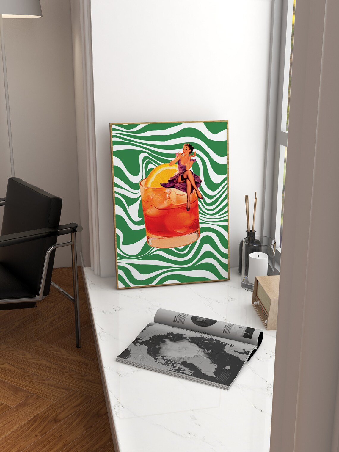 Funky Retro Bar Cart, Vintage Surrealism Art - Image 4