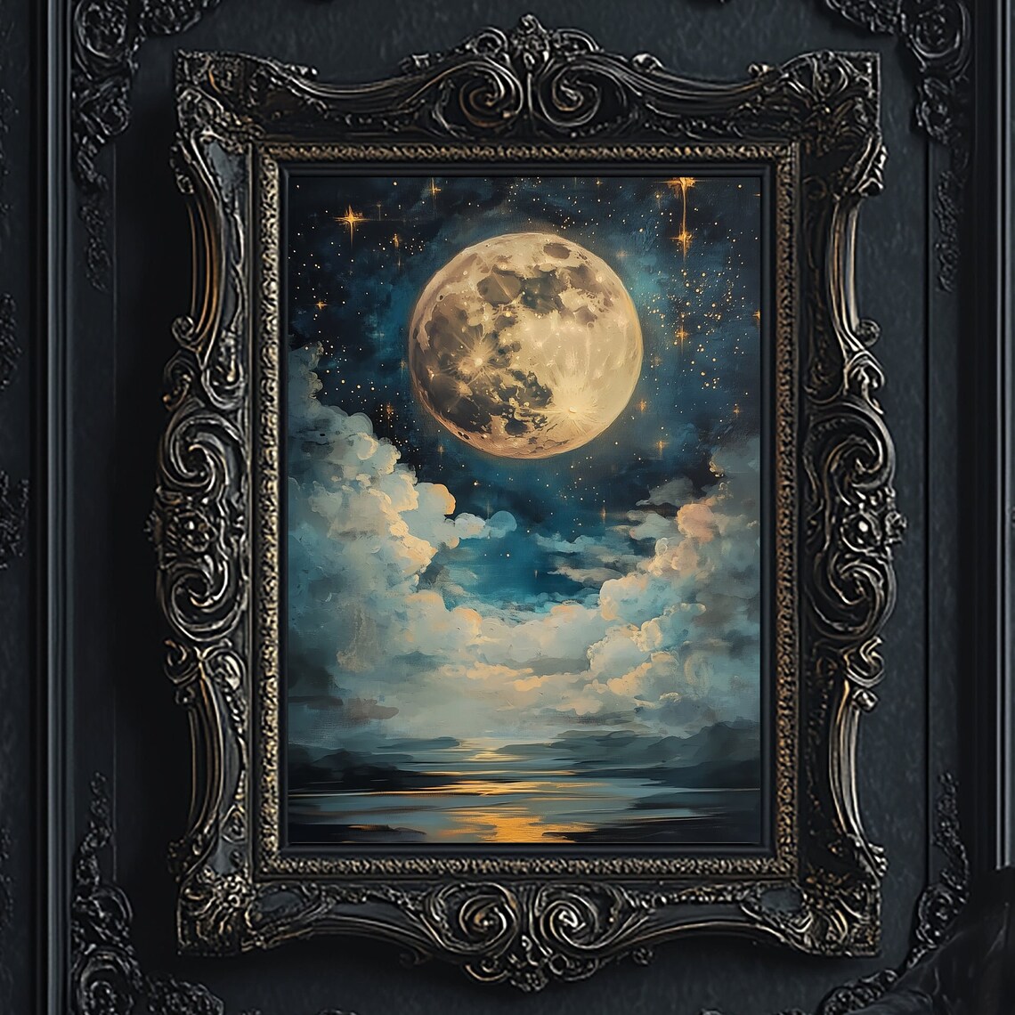 Celestial Full Moon, Dark Academia Lunar Art Print