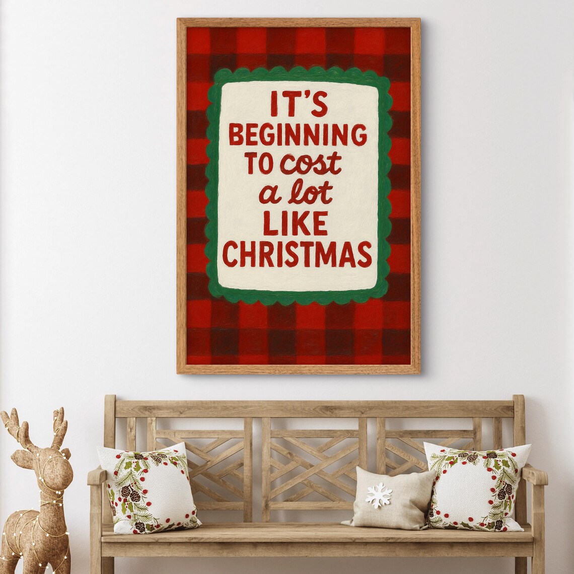 Funny Christmas Wall Art Red Plaid Holiday Print