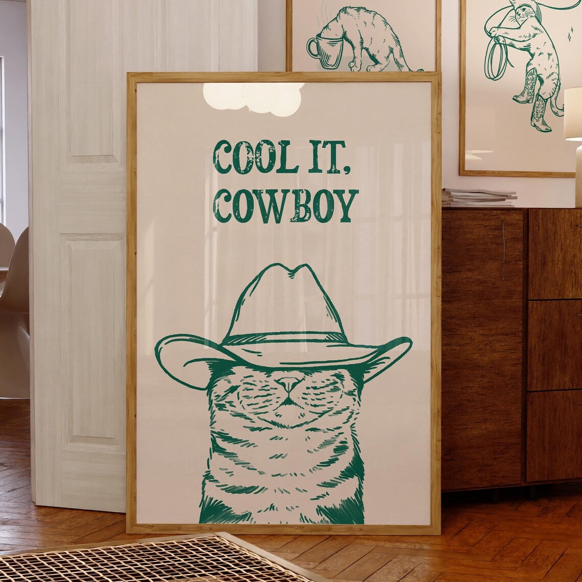 Cool It Cowboy Cat, Vintage Western Decor