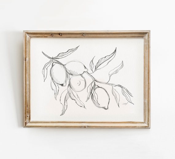 Lemon Drawing Print, Vintage-Inspired Kitchen Decor
