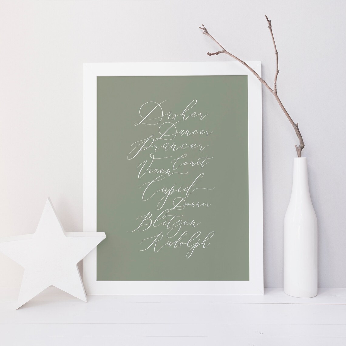 Reindeer Christmas Calligraphy Art Print, Holiday Wall Art - Image 3