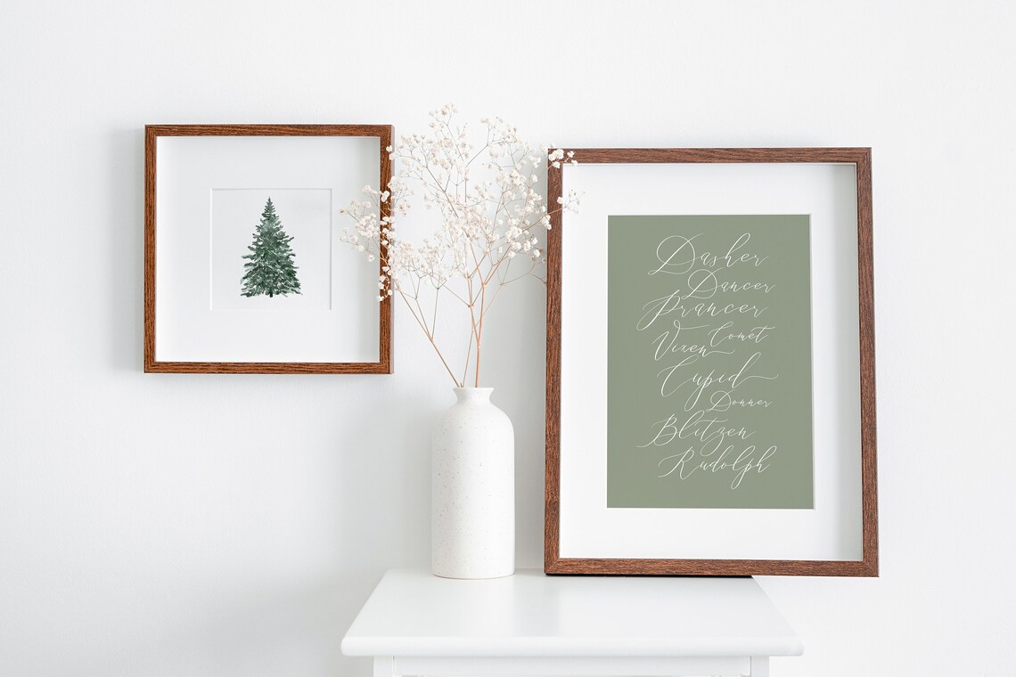 Reindeer Christmas Calligraphy Art Print, Holiday Wall Art - Image 2