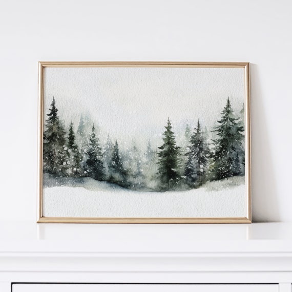Snowy Winter Landscape Christmas Wall Art Print