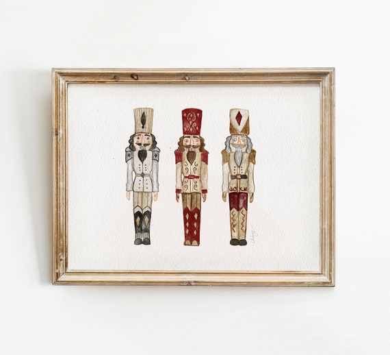 Vintage Nutcrackers Art Print, Eclectic Christmas Decor