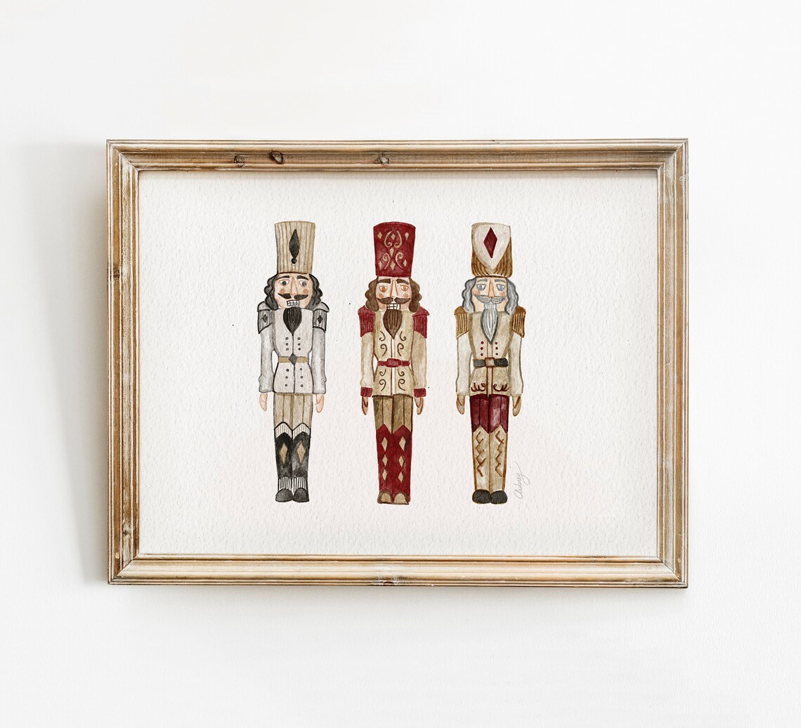 Vintage Nutcrackers Art Print, Eclectic Christmas Decor