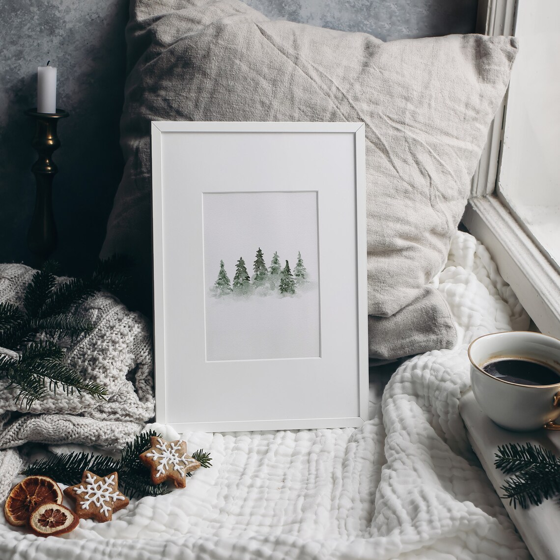 Minimal Winter Tree Christmas Art Print, Rustic Earthy - Image 4