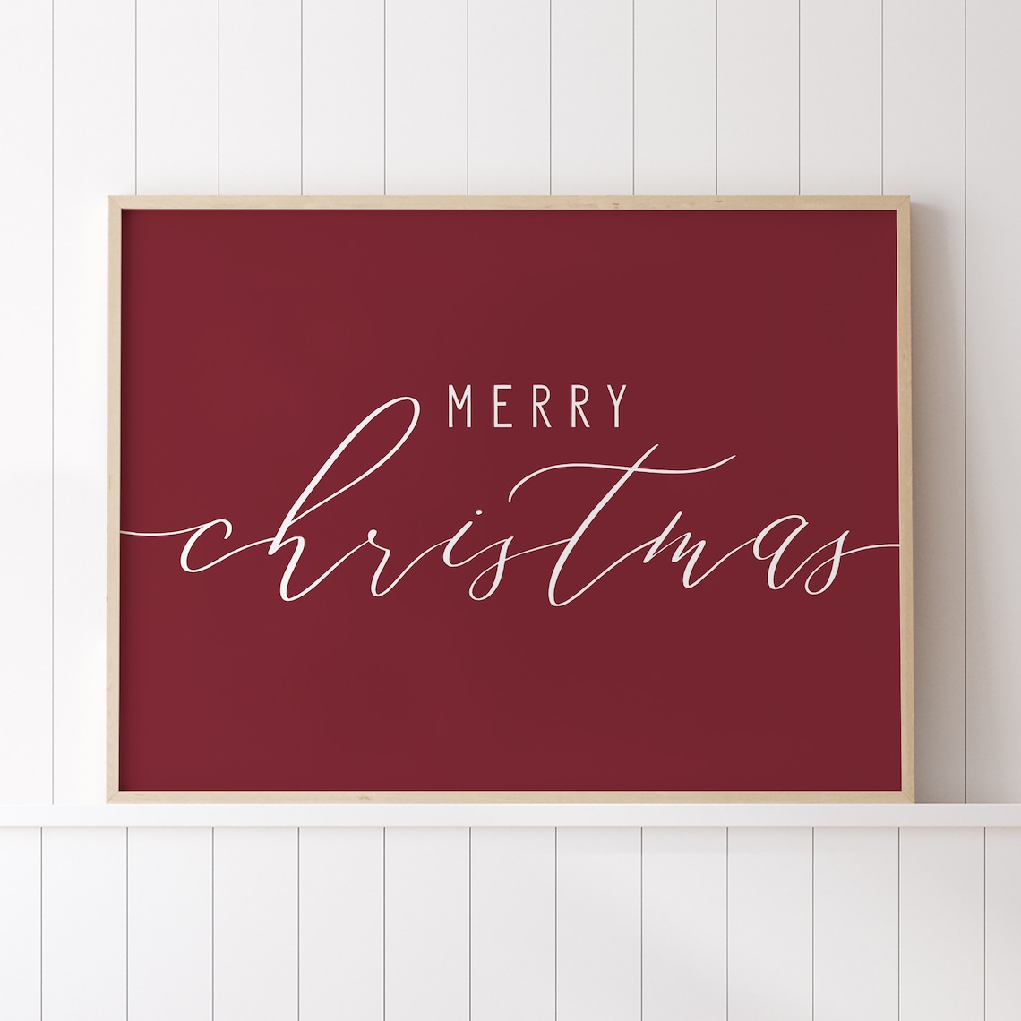 Dark Red Merry Christmas Print, Holiday Decor