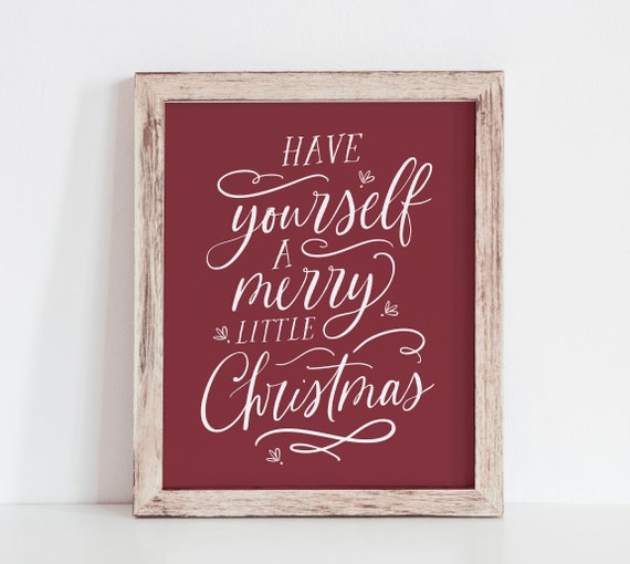 Dark Red Merry Little Christmas Holiday Saying Print