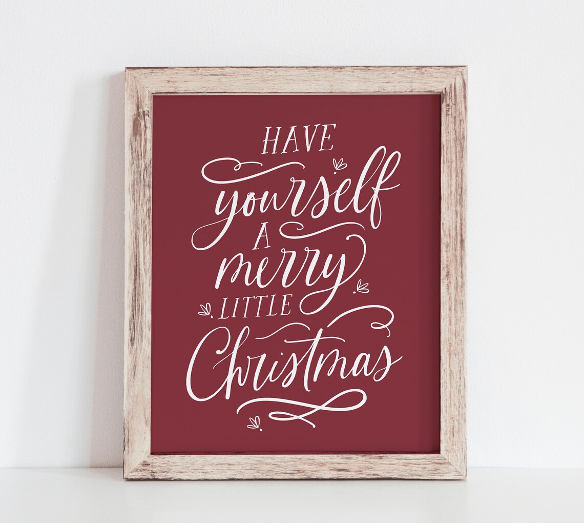 Dark Red Merry Little Christmas Holiday Saying Print
