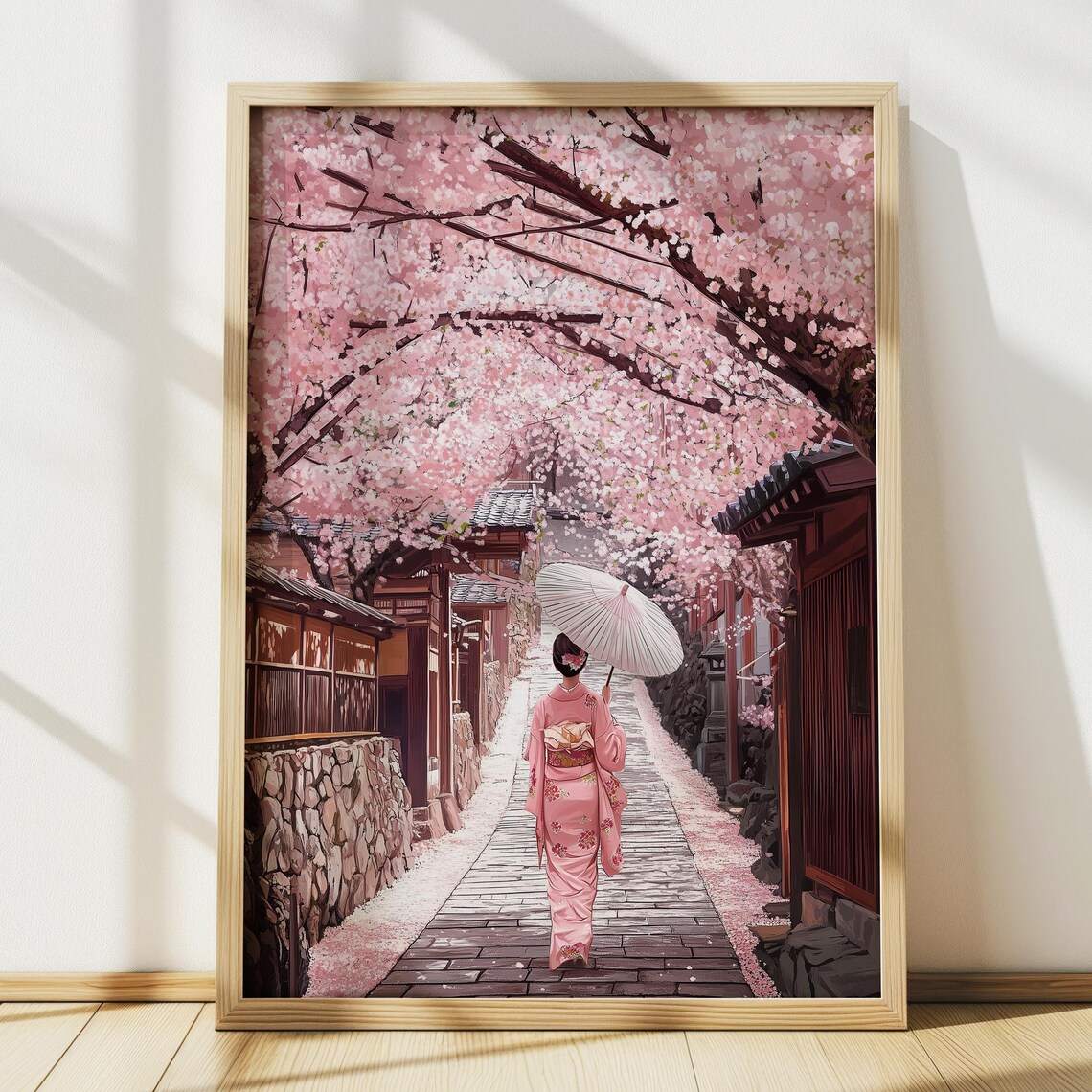 Japanese Cherry Blossom Kimono Travel Poster, Japan