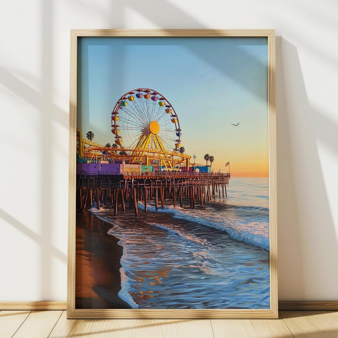 Santa Monica Pier Ferris Wheel Sunset Beach California Poster