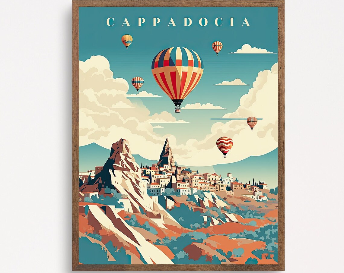 Cappadocia Retro Hot Air Balloons Over Fairy Chimney Town Poster - Image 7