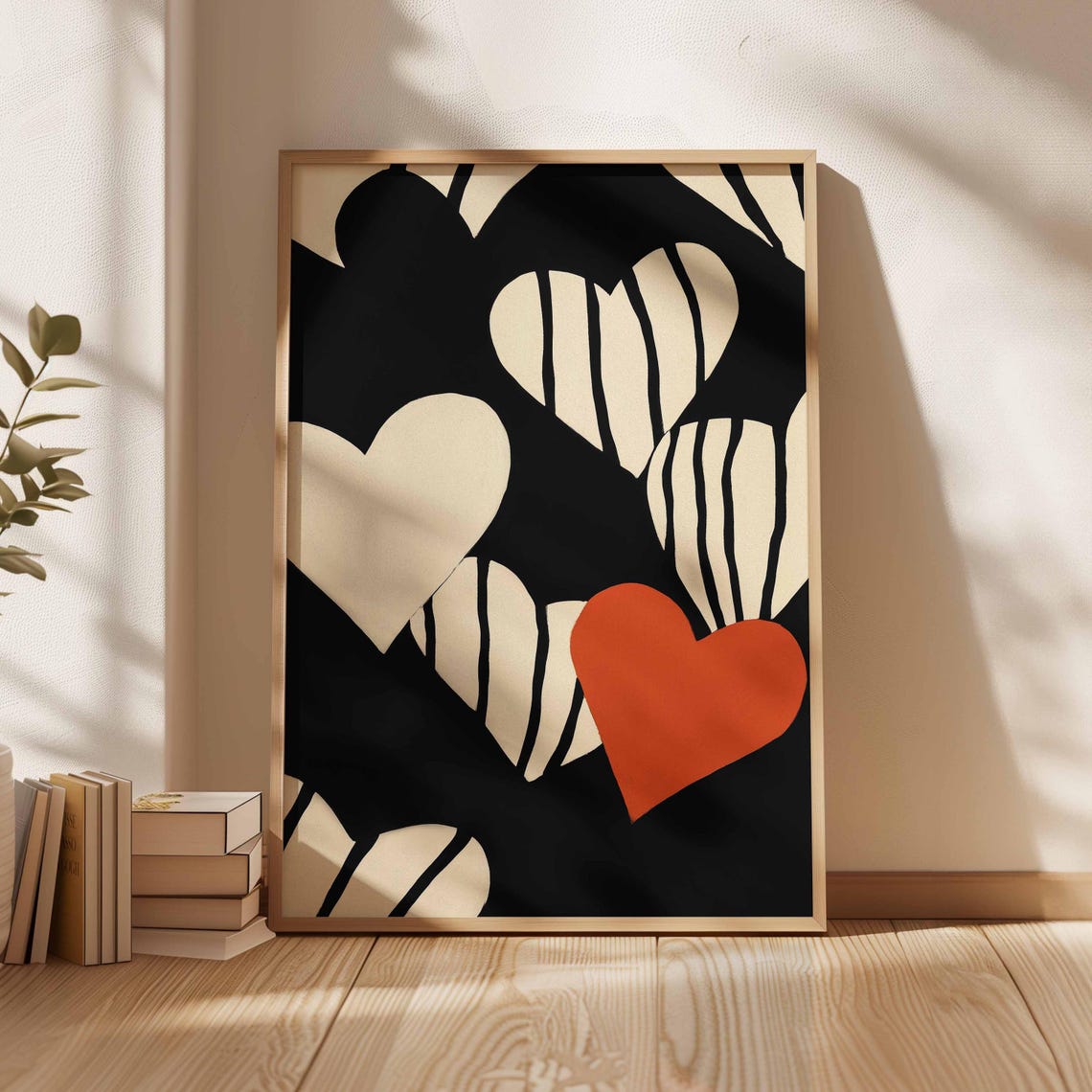 Striped Hearts Pattern Red Heart Bold Black Modern Love Art Poster