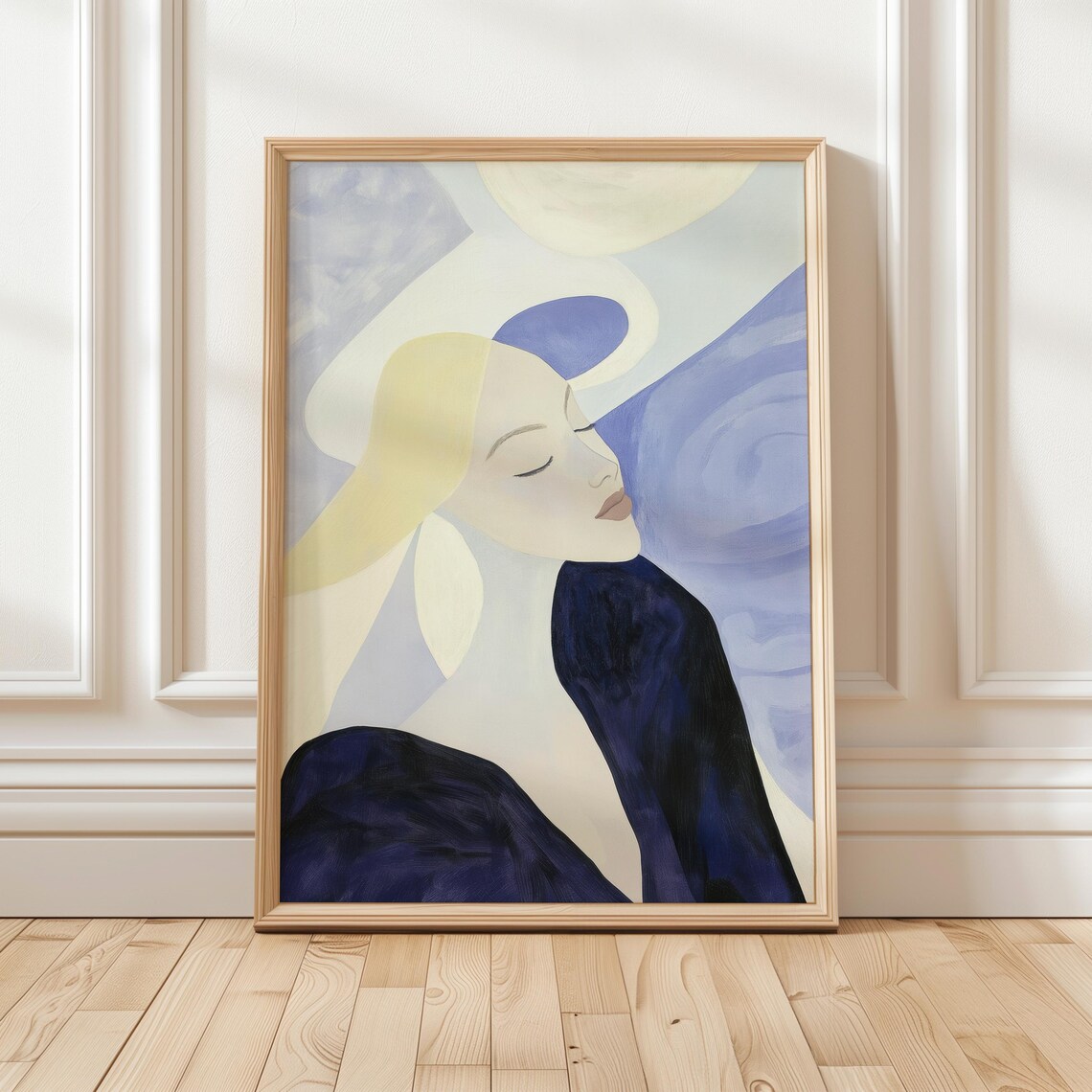 Feminine Portrait In Indigo And Amethyst, Minimalist Art Print