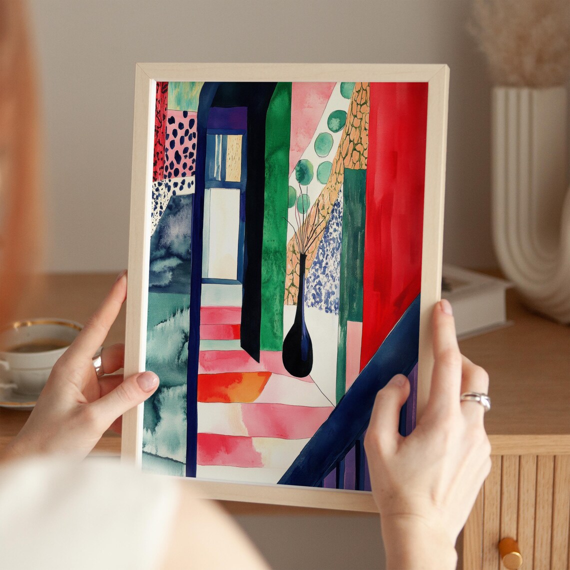 Colorful Interior Painting With Vase And Open Door - Image 3