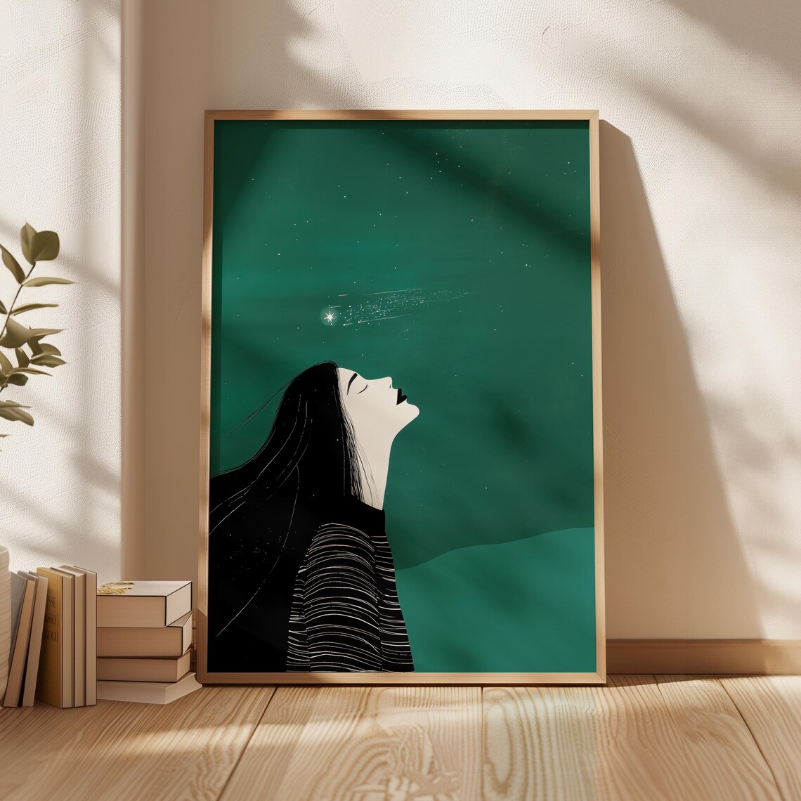 Wishing On A Star Night Sky Woman Portrait Minimalist Poster