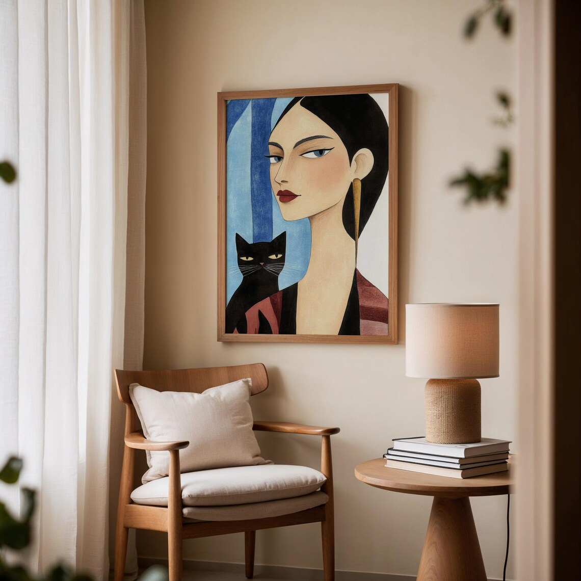Elegant Woman With Black Cat, Surreal Portrait - Image 3
